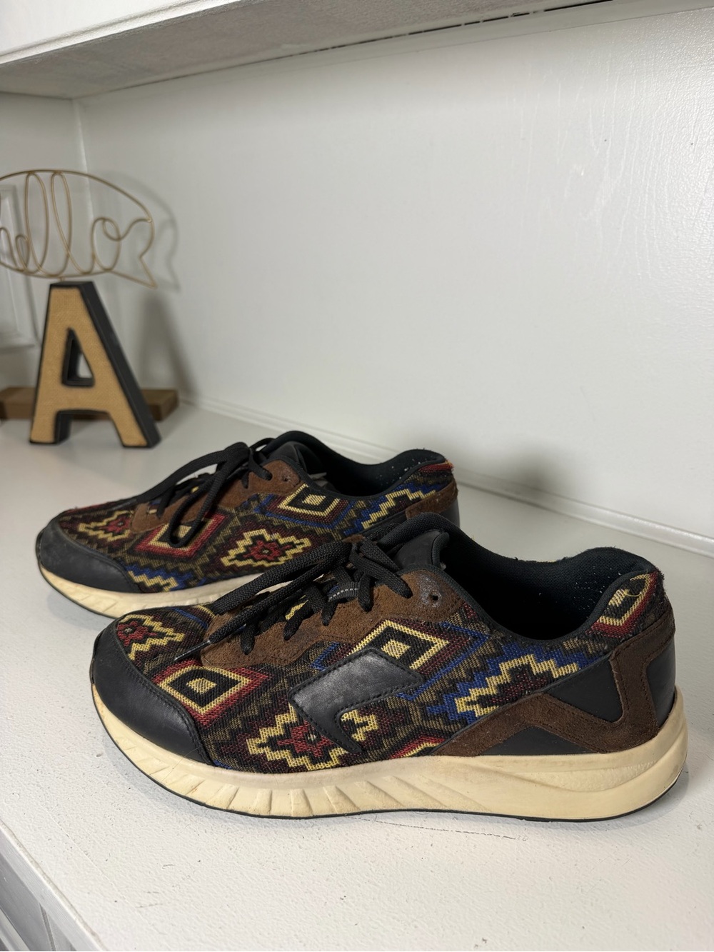 SAS Mens 10.5 M Southwestern Aztec Woven Sneakers Brown Leather Walking Shoes - Picture 1 of 9
